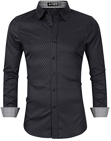 Kusonn Chemise Homme Manches Longues sans Repassage en Fibre de Bambou Noir XL