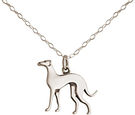 Gemshine Halskette Windhund Anhänger. 925 Silber, vergoldet oder rose an 45 cm Kette. Geschenk für Haustier Herrchen, Frauchen - Tierschmuck Made in Spain, Metall Farbe:Silber