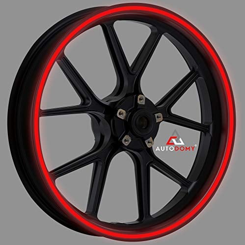 Autodomy Felgenrandaufkleber Reflektierend Komplettset für 2 Räder von 15 bis 19 Zoll Sport Design | Felgen Aufkleber Motorrad Tuning (Reflektierendes Rot, Breite 10 mm)