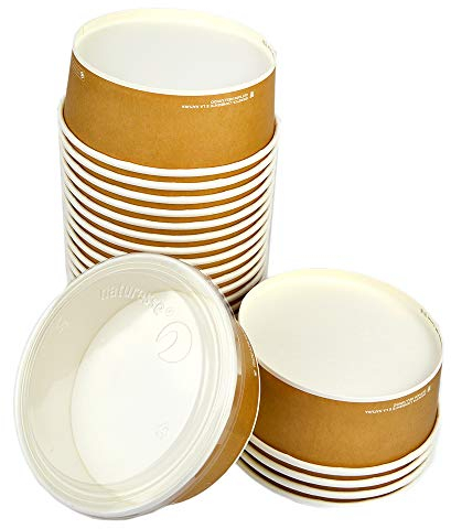 PZ 40 INSALATIERA BIO IN CARTONCINO AVANA 1200 ML ALTA 6,5 CM DIAMETRO 18 CM + PZ 40 COPERCHI IDEALE PER ASPORTO DI INSALATA, FARRO, FRITTI MISTI