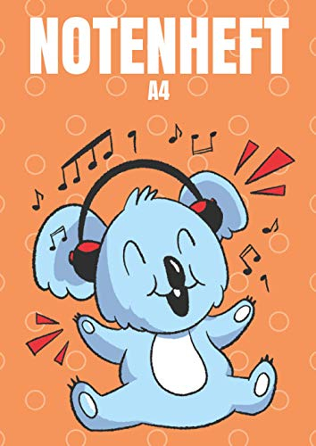 Notenheft A4: Schreibheft mit Notenlinien | Notizbuch für Musiker, Lehrer und Schüler | Klavier, Gitarre mit Hilfslinien | 120 Seiten