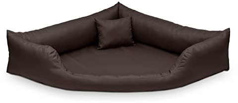 Juelle Hundebett aus Kunstleder Eckbett für mittlere und große Hunde, Kuscheliges Hundekissen, Sofabett Gabi M-XXL (140x140cm, Dunkelbraun)