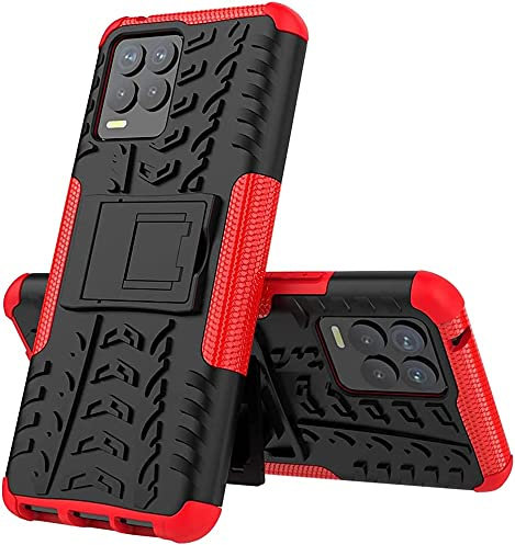 Funda para móvil Oppo Realme 8 / Realme 8 Pro con Soporte Protección 360 Grados 2 en 1 Carcasa Dura Resistente Antigolpes Protectora Heavy Duty Rugged Armor Case (Oppo Realme 8 / Realme 8 Pro, Rojo)