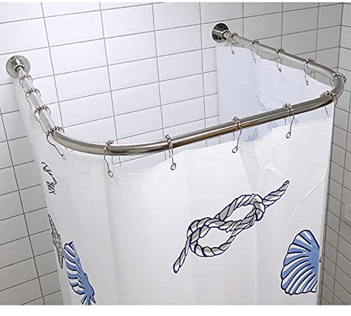 Duschvorhangstange u form ohne bohren, duschstange ecke badewanne edelstahl teleskopstange dusche Mit Vorhang FüR Runddusche Badewanne Garderobe Badezimmer Umkleideka(Size:90*110*90cm,Color:Silber)