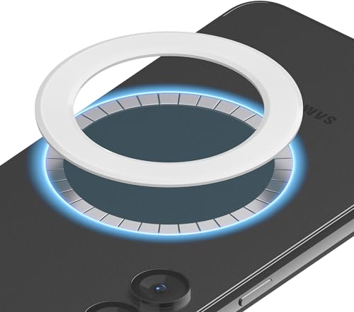 Sinjimoru Universal Handy Magnet Ring Sticker für alle Smartphones, Starke Magnetring Platte zum Aufkleben für Android/iPhone Hülle kompatibel mit MagSafe Ladegerät & Zubehör. M-Ring Plate Weiß