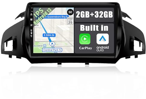 YUNTX Android 13 Coche Radio con navi para Ford Kuga Escape C-MAX(2013-2017): Radio Digital Dab/Bluetooth 5.0/WiFi/Doble 2 DIN/Pantalla 9/2G+32G/SWC/4G/USB Accesorios Coche Mapa de Europa