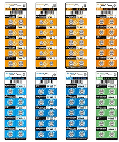 Siiboat Watch Batteries 80PCS - AG0, AG1, AG3, AG4, AG6, AG7, AG10, AG13, 1.5V Alkaline LR41 LR44 Assorted Button Coin Cell Batteries