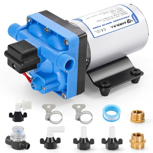 Anbull 12V Water Pressure Diaphragm Pump, 5.5GPM/70PSI Self Priming Pump with 3/4 Garden Hose Adapters, Marine Fresh Water Transfer Pump for RV Camper Yacht Lawn