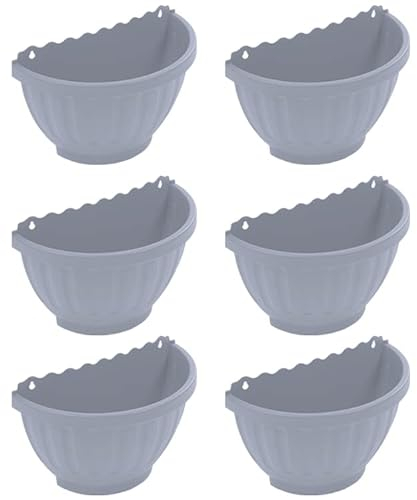 FotoStation Set of 6- Etruscan Wall Basket Soft Grey Flower Pot Hanging Planter Garden Plant Container Home Decoration Indoor or Outdoor