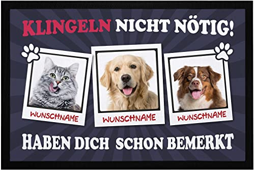 SpecialMe® Fußmatte mit eigenem Haustier selbst gestalten personalisiert mit Name Foto Geschenk für Haustierbesitzer 3 Bilder schwarz 60x40cm