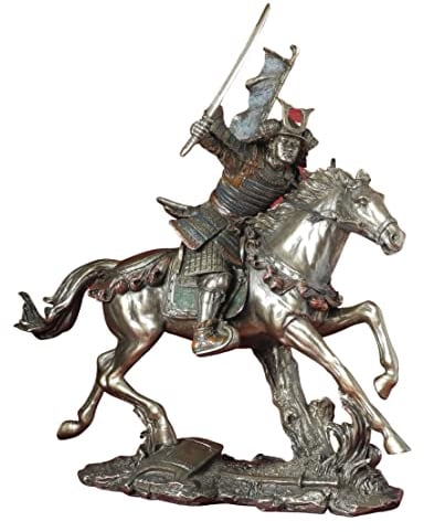 Samurai Figur - Krieger in Rüstung auf Pferd Japanischer Krieger, Deko-Figur, Deko-Artikel, Bronze-Optik, H 25 cm