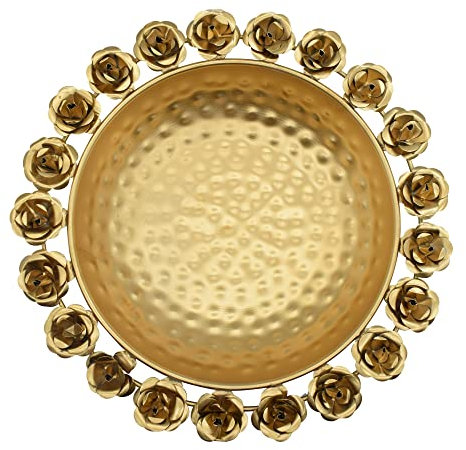 SATYA EXPORTS Handmade Metal Rose Design Urli Decorative Bowl for Floating Flowers and Candles Wedding Engagement Home/Living Room/Temple Showpice Item ( Size 12X12 Inches), Gold