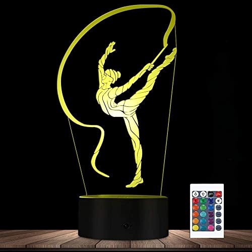 SUPERRUIDALONG 3D Gymnastik Fernbedienung 16 Farben Nachtlichter Illusion Acryl LED Tisch Nachttisch Lampe Kinder Schlafzimmer Schreibtisch Dekor Geburtstag Weihnachten Geschenke Spielzeug für Kinder