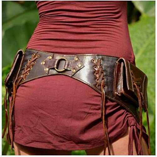 Mittelalter Gürteltasche - Verstellbare Vintage Leder Hüfttaschen - mit Nieten und Druckknopf, stark stabil, für Männer Frauen Outdoor Radfahren Reisen (braun)