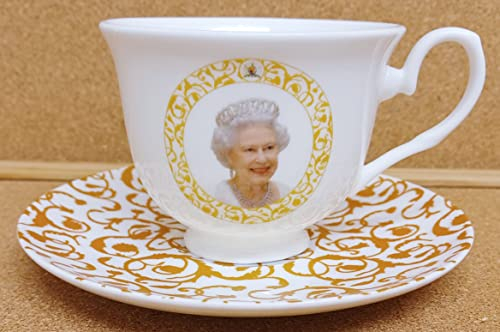 in Loving Memory of Her Majesty Queen Elizabeth II 1926-2022 Tea Cup and Saucer Fine Bone China Commemorative Tribute Hand Decorated in UK