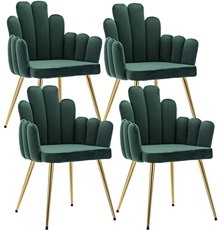 Wahson Esszimmerstühle 4er Set, Samt Polsterstuhl Muschel Sessel Küchenstuhl mit Rückenlehne Eckstuhl für Schlafzimmer Wohnzimmer,Grün