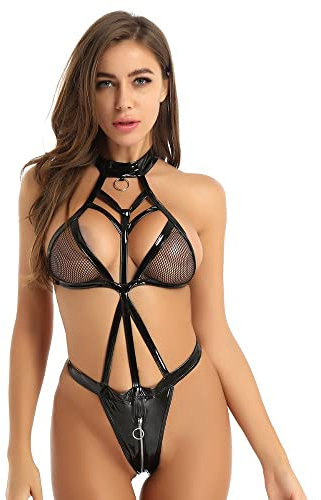 Sexy Unterwäsche Frau Snap Crotch Teddy Dessous Lack und Leder Bikini Trikot Top Sexy Mode Unterwäsche Push Up BH und Spitzen Sexy Bauchkontrolle Shapewear Shorts Badeanzug Negligees Choker Neck