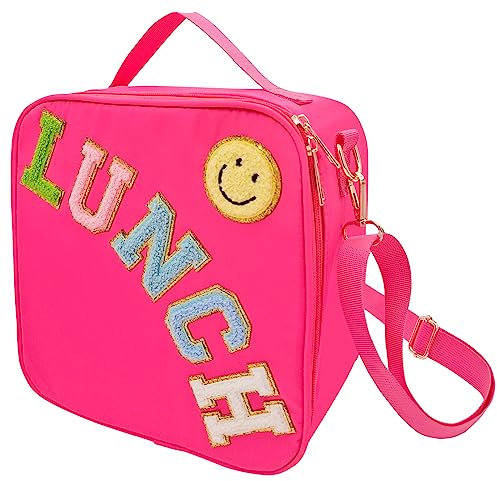 Lonchera aislada con correa ajustable para el hombro, lonchera de nailon, bolsa de almuerzo grande con aislamiento, bolsa de almuerzo reutilizable con bolsa de almuerzo para niñas, escuela, viajes,