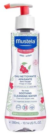 Mustela Beruhigendes Reinigungsfluid ohne Ausspülen, Mizellen-Reinigungswasser für Gesicht, Windelwechsel und Make-up, Baby und Familie - empfindliche Haut, 99% Inhaltsstoffe natürlichen Ursprungs (Spray 300ml)