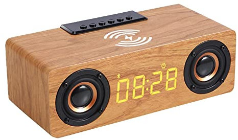 Yklhsocneg Fast Wireless Charger Wooden Wireless Bluetooth Speaker Alarm Clock 3D Stereo Soundbar(Yellow Wood Grain)