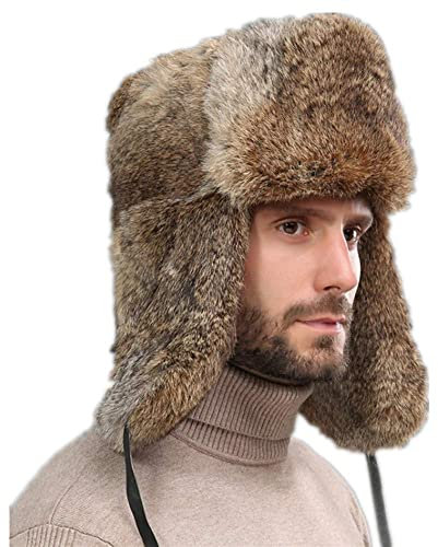 OSMARI Herren Kunstfellmütze Kosakenhut, Unisex Winter Russische Fliegermütze Kunstleder Pilotenmütze Winter Trapper Hut Earflap Eskimo Hut, Braun XXXL, L-3XL