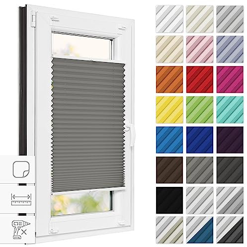 Estika Plissee zum Kleben 35 cm x 50 cm - Dunkelgrau - Ohne Bohren, Rollos für Fenster, Jalousien für Innen, Raffrollo