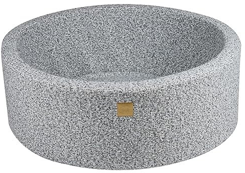 MEOWBABY Bällebad Baby - Rund 90x30cm Ballgruben für Kinder ohne Bälle, Boucle, Grau Melange