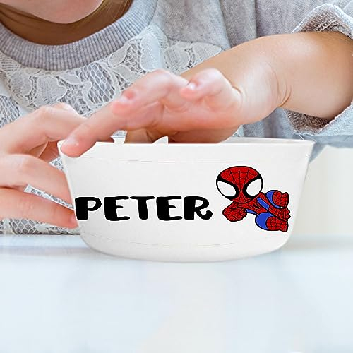 Wanapix | Cuenco para Niños Personalizado | Tazón Desayuno con Nombre | Bol de Plástico Irrompible | Cuenco de Cereales | Sin BPA | Vajilla Infantil | Apto para Lavavajillas | 300ml | Spider Hero