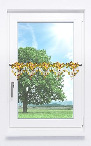Plauener Spitze Scheibengardine Herbstdrachen (Bx H) 64cm * 19cm orange/Multicolor
