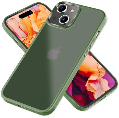 NALIA Matte Handyhülle für iPhone 15 Plus - Stoßfester Silikon-Rahmen & Semi-Transparent - FUZION (Anti-Fingerprint Case) - Marke aus Berlin, Farbe:Dunkel-Grün