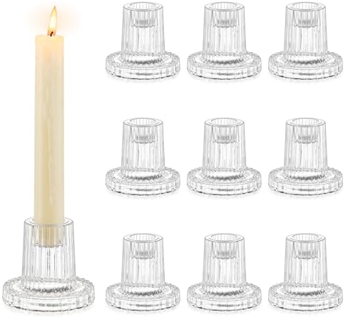 Romadedi Portavelas de cristal para velas – Juego de 10 portavelas pequeñas para velas de varilla, para bodas, decoración de mesa, Navidad, Adviento, salón, fiesta, mesa de comedor, decoración vintage