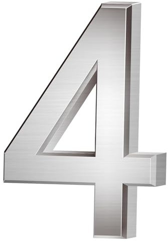 Vanyibro Autocollant 3D en forme de numéro de maison 4 à 7,6 cm - Argent - Étanche - Numéro de porte - Pour boîte aux lettres, maison, hôtel