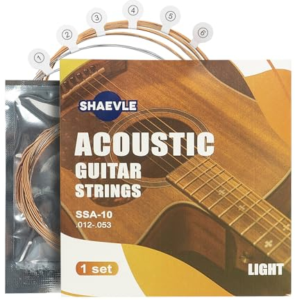 SHAEVLE Lot de 6 cordes de guitare acoustique pour guitare acoustique - Cordes de rechange en acier pour débutants
