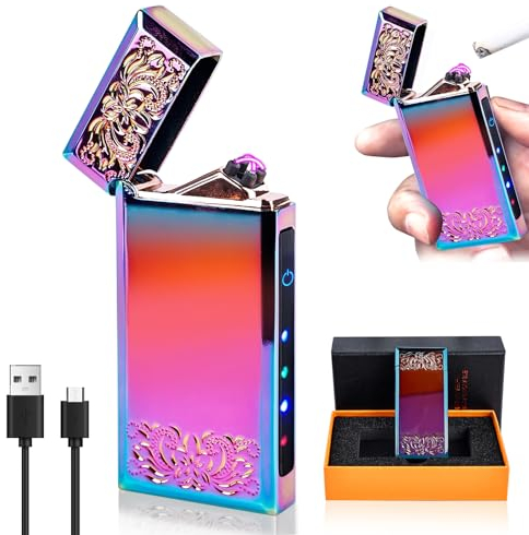 Vegena Feuerzeug Elektrisch, Stabfeuerzeug USB Aufladbar, Lichtbogen Feuerzeug, Touchscreen Elektro Feuerzeug USB Feuerzeug Dual Lichtbogen Arc Feuerzeug Für Vater Männer Damen Geschenke (Farbe)