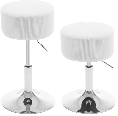 WOLTU Schminkhocker 2er Set, Schminktisch Hocker, Barhocker rund, Design Hocker höhenverstellbar drehbar, Bürohocker Arbeitshocker Küchenhocker, gepolstert, Cord-Sitzfläche, Weiß, BH409ws-2