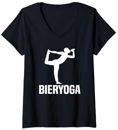Damen Bieryoga für Biertrinker Bier Yoga Outfit T-Shirt mit V-Ausschnitt