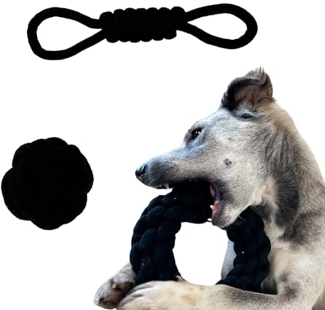 DOYS Premium Hundespielzeug 3er Set Seilspielzeug für kleine mittlere große Hunde Welpenspielzeug aus 100% natürlichen Materialien interaktives Hunde Spielzeug, Dog Toys, hundezubehör (Schwarz Klein)