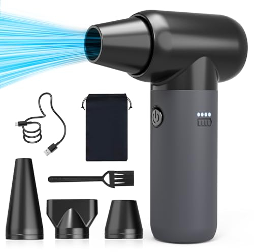 Compressed Air Duster 6000mAh, 120000 RPM, Air Blower with 3 Gear Portable, Jet Fan Replace Compressed Air Can Brushless Motor Electric Air Duster for Car Dry, Keyboard PC Cleaning, Air Bed, Hair Dry