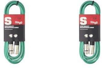 Stagg SMC3 CGR 3 m XLR to XLR Microphone Cable, Green (Pack of 2)