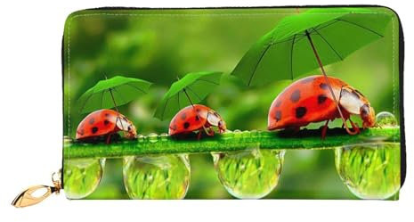 LKLDDPZB Funny Ladybug Holding Umbrellas Print Long Leather Clutch Wallet - Modisch schick und langlebig Geldbörse mit doppelseitig bedrucktem Design, Schwarz , Einheitsgröße
