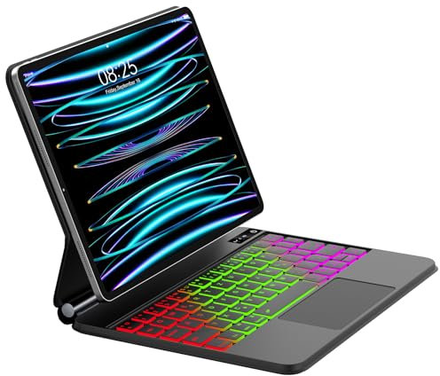 AVNICUD Magic Keyboard für iPad Air 11 Zoll 2025/2024 M3/M2, Air 5/4 10.9 Zoll, Tastatur für iPad Pro 11 Zoll 4/3/2/1 Gen, Schwebendes Magnetisches Design, 7 Farben Beleuchtung mit Trackpad, Schwarz