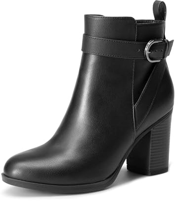 DREAM PAIRS Stivaletti Alla Caviglia con Tacco da Donna, Stivaletti Corti Autunnali, Fashion Stivali con Fibbia da Donna