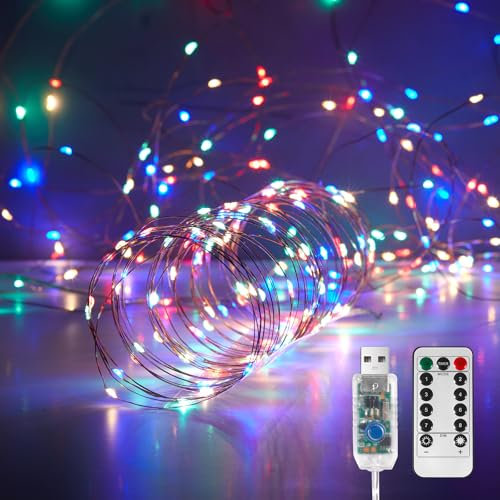 Ariceleo Luci di Fata LED USB, 1 Confezione 10M Filo di Rame Scintillante con Telecomando & Timer, 8 Modalità, Impermeabile, Luci Stellate Multicolore per Feste, Matrimoni, Natale