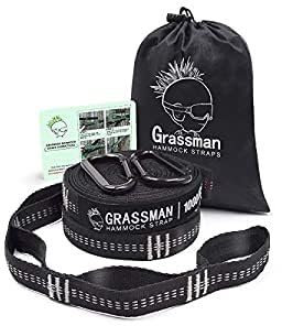 Grassman Schaukel Befestigung, Hängematte Schaukel Aufhängung, tragbares Hängesessel Befestigungset, Schaukel Befestigung Baum mit 2 Schwelast Karabinern und Baumschutz Polster, Schwarz 2x150cm