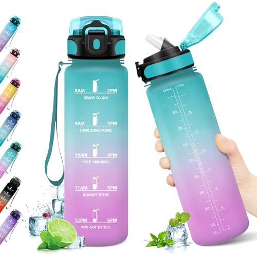 KollyKolla Gourde 1L, Bouteille d'eau, Gourde Paille, Étanche & Réutilisable, Gourde Sport avec Marqueur de Temps, Gourde Motivation pour Enfant, Adulte, Cyclisme, Bureau, l'école, Camping