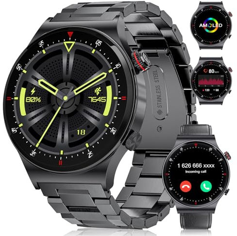 LIGE Montre Connectée Homme, Appel Bluetooth et Assistant Vocal, 1,43'' AMOLED Montre Connectée, 110+ Modes Sportifs, Étanche IP68