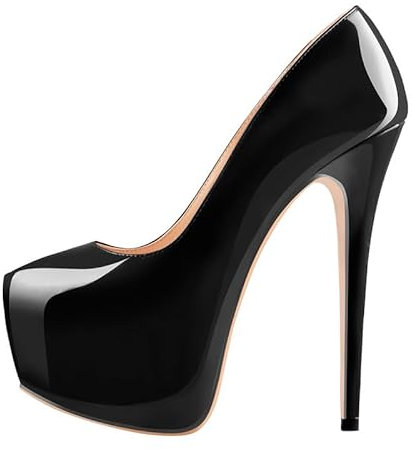 VERISSON Damen Klassische Plateau High Heels Slip on Pumps Stiletto Absatz Elegante Damenschuhe Lack Schwarz 37 EU