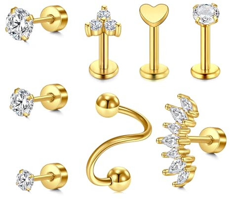 LAURITAMI Helix Piercing Edelstahl 16G Ohr Tragus Ohrring Knorpel Ohrpiercing Piercing Stecker Silber Gold