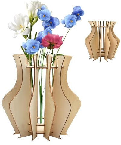 Vase für Lego Blumen,Holzpuzzle Blumenstrauß Flasche,20 cm Minimalistische Vase,fur Strauß aus Bausteinen,Kunstblumen,Künstliche Pflanzen, Blumenliebhaber