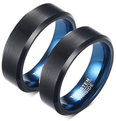 Daesar Eheringe Wolframcarbid Paarpreis, Pärchen Ringe 6MM Blau Schwarz Matt Paar Ringe Personalisiert für Sie und Ihn Damen Gr.62 (19.7)& Herren Gr.60 (19.1)